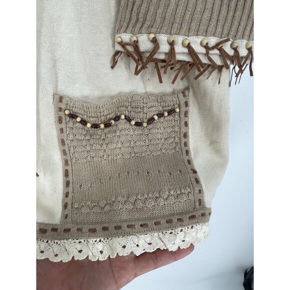 NWT STORYBOOK KNITS Crochet Knit Western Sweater Cardigan Fall Tassle Beaded - Picture 6 of 13
